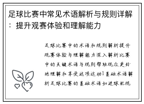 足球比赛中常见术语解析与规则详解：提升观赛体验和理解能力