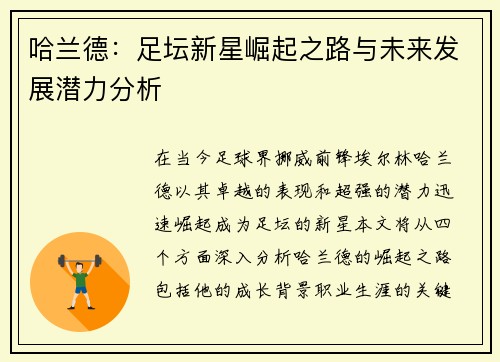 哈兰德：足坛新星崛起之路与未来发展潜力分析