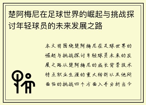 楚阿梅尼在足球世界的崛起与挑战探讨年轻球员的未来发展之路